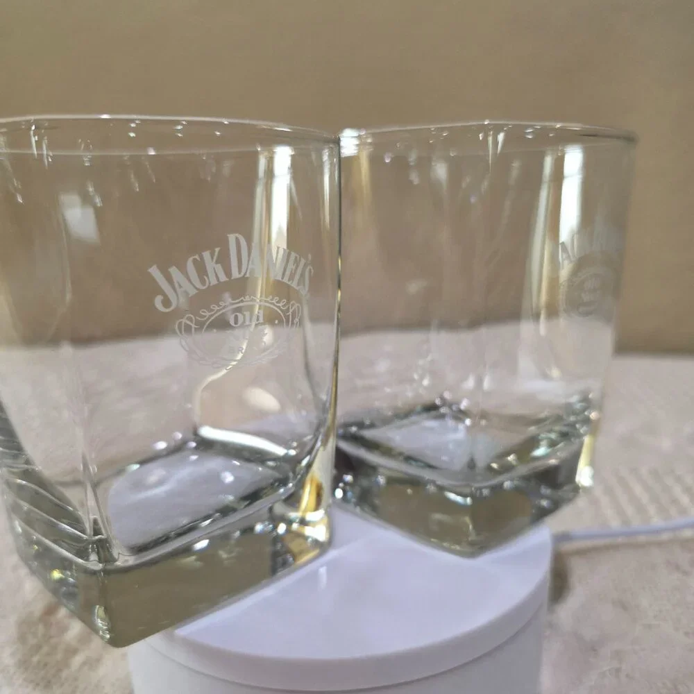 Jack Daniels Old No. 7 Tennessee Whiskey Square Bottom Old Fashioned Glass x 2